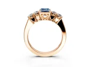 5 Stone Engagement Ring Setting for Fancy Blue Emerald Cut Center with Equal Close-Set Accents and Prong Head in Rose Gold