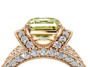Pave Engagement Ring Setting for Fancy Yellow Asscher Cut Center with Curved Accent Rows, Openwork and Prong Head in Rose Gold