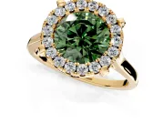 Single Halo Engagement Ring Setting for Fancy Green Round Cut Center with Corner Claws, Plain Band and Prong Head in Yellow Gold