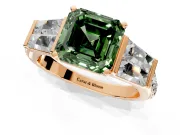 Channel-Set Engagement Ring Setting for Fancy Green Asscher Cut Center with Baguette Band and Prong Head in Rose Gold