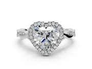 Halo Engagement Ring Setting for Heart-Shaped Center with Twist Band and Prong Head in Sterling Silver