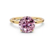 Solitaire Engagement Ring Setting for Fancy Pink Round Cut Center with Plain Band, Open Basket and Prong Head in Yellow Gold
