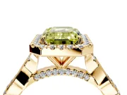 Halo Engagement Ring Setting for Fancy Yellow Emerald Cut Center with Twist Band and Prong Head in Yellow Gold