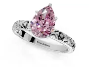 Solitaire Engagement Ring Setting for Fancy Pink Pear-Shaped Center with XO Engraved Band and Prong Head in Platinum
