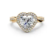 Halo Engagement Ring Setting for Heart-Shaped Center with Twist Band and Prong Head in Yellow Gold