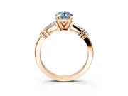 Bar-Set Engagement Ring Setting for Fancy Blue Oval Center with Tapered Baguette Accents and Prong Head in Rose Gold