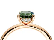 Hidden Halo Engagement Ring Setting for Fancy Green Emerald Cut Center with Thin Rounded Band and Prong Head in Rose Gold