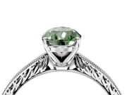 Solitaire Engagement Ring Setting for Fancy Green Pear-Shaped Center with Engraved Milgrain Band and Prong Head in Platinum