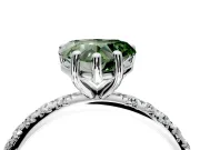 Solitaire Engagement Ring Setting for Fancy Green Heart-Shaped Center with Micro Pave Band and Prong Head in White Gold
