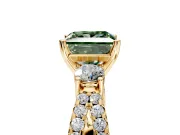 3 Stone Engagement Ring Setting for Fancy Green Princess Cut Center with Pave Split Shank and Prong Head in Yellow Gold