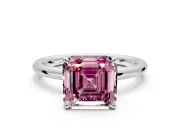 Hidden Halo Engagement Ring Setting for Fancy Pink Asscher Cut Center with Thin Rounded Band and Prong Head in Sterling Silver