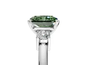 3 Stone Engagement Ring Setting for Fancy Green Radiant Cut Center with Wide Plain Band and Prong Head in Platinum