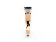 3 Stone Engagement Ring Setting for Fancy Black Asscher Cut Center with Raised Basket Heads and Prong Head in Rose Gold