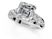 Solitaire Engagement Ring Setting for Asscher Cut Center with Graduated Shared Prongs and Prong Head in Sterling Silver