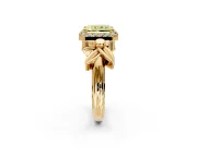 Halo Engagement Ring Setting for Fancy Yellow Radiant Cut Center with Floral Band and Prong Head in Yellow Gold