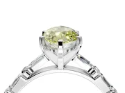 Baguette Engagement Ring Setting for Fancy Yellow Marquise Center with Alternating Bar-Set Band and Prong Head in White Gold