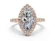 Pave Halo Engagement Ring Setting for Marquise Center with Single Row Pave Band and Prong Head in Rose Gold