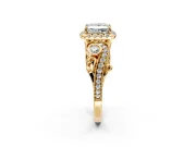 Milgrain Halo Engagement Ring Setting for Princess Cut Center with Shoulder Bezels and Prong Head in Yellow Gold