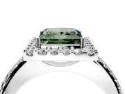 Pave Halo Engagement Ring Setting for Fancy Green Princess Cut Center with Single Row Pave Band and Prong Head in Sterling Silver