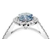 Halo Engagement Ring Setting for Fancy Blue Marquise Center with Raised Halo, Pave Band and Prong Head in Platinum