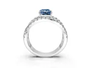 Solitaire Engagement Ring Setting for Fancy Blue Radiant Cut Center with Wide-Open Split Shank and Prong Head in Platinum