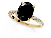 Solitaire Engagement Ring Setting for Fancy Black Oval Center with Fine Pave Narrow Band and Prong Head in Yellow Gold
