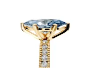 Solitaire Engagement Ring Setting for Fancy Blue Marquise Center with Milgrain-Edged Pave Band and Prong Head in Yellow Gold