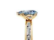 Solitaire Engagement Ring Setting for Fancy Blue Pear-Shaped Center with Channel Baguette Band and Prong Head in Yellow Gold