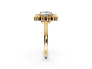 Cluster Halo Engagement Ring Setting for Princess Cut Center with Milgrain Bezel Accents and Prong Head in Yellow Gold