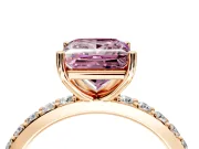 Solitaire Engagement Ring Setting for Fancy Pink Princess Cut Center with Round Cut Pave Band and Prong Head in Rose Gold