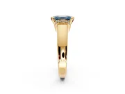 Solitaire Engagement Ring Setting for Fancy Blue Emerald Cut Center with Wide Band, Pave Collar and Prong Head in Yellow Gold