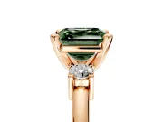 3 Stone Engagement Ring Setting for Fancy Green Asscher Cut Center with Wide Plain Band and Prong Head in Rose Gold