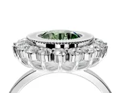 Halo Engagement Ring Setting for Fancy Green Round Cut Center with Milgrain Bezel Rim, Plain Band and Prong Head in White Gold