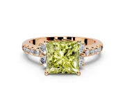Paired Accent Engagement Ring Setting for Fancy Yellow Princess Cut Center with Pave Band and Prong Head in Rose Gold
