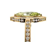 Halo Engagement Ring Setting for Fancy Yellow Marquise Center with Framed Halo, Pave Band and Prong Head in Yellow Gold