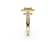 Milgrain Halo Engagement Ring Setting for Fancy Yellow Emerald Cut Center with Three-Sided Pave Band and Prong Head in Yellow Gold