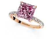 Solitaire Engagement Ring Setting for Fancy Pink Princess Cut Center with Micro Pave Band and Prong Head in Rose Gold