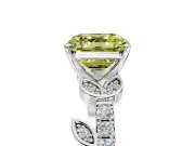 Leaf Motif Engagement Ring Setting for Fancy Yellow Asscher Cut Center with Pave Band and Prong Head in Platinum