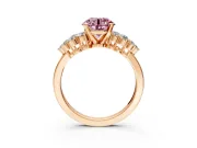 Cluster Engagement Ring Setting for Fancy Pink Round Cut Center with 2-Row Shoulder Clusters and Prong Head in Rose Gold