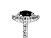 Sunburst Halo Engagement Ring Setting for Fancy Black Round Cut Center with Pave Band and Prong Head in Platinum