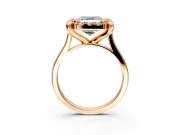 Single Halo Engagement Ring Setting for Asscher Cut Center with Corner Claws, Plain Band and Prong Head in Rose Gold