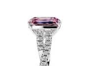 Solitaire Engagement Ring Setting for Fancy Pink Emerald Cut Center with Twisted Pave Split Shank and Prong Head in Platinum