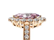 Halo Engagement Ring Setting for Fancy Pink Marquise Center with Milgrain Channel Band and Prong Head in Rose Gold