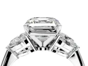3 Stone Engagement Ring Setting for Asscher Cut Center with Large Pear-Shaped Accents and Prong Head in Platinum