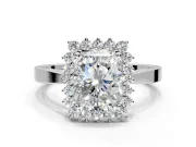 Starburst Halo Engagement Ring Setting for Radiant Cut Center with Flat Cathedral Band and Prong Head in Sterling Silver
