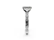 Solitaire Engagement Ring Setting for Emerald Cut Center with Scrollwork Band and Prong Head in Platinum