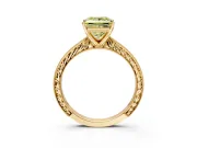 Solitaire Engagement Ring Setting for Fancy Yellow Princess Cut Center with Engraved Milgrain Band and Prong Head in Yellow Gold