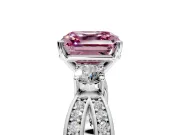 3 Stone Engagement Ring Setting for Fancy Pink Asscher Cut Center with Pave Twist Band and Prong Head in Sterling Silver