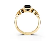 Leaf Engagement Ring Setting for Fancy Black Radiant Cut Center with Milgrain Accent Band and Prong Head in Yellow Gold