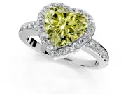 Halo Engagement Ring Setting for Fancy Yellow Heart-Shaped Center with Heart-Shaped Openwork, Pave Band and Prong Head in White Gold